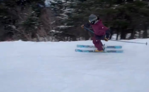 Video clip, from a tweet on X, Killington ski tricks